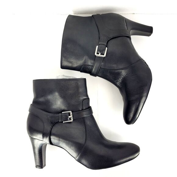Lauren Ralph Lauren Boots Black Leather Upper 3" Block Heel Saida Size 8.5B EUC - Picture 1 of 15